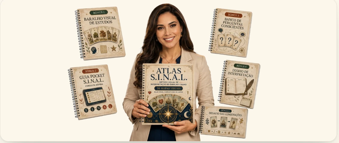 Especialista segurando o Atlas S.I.N.A.L. cercada pelos cinco bônus do acesso completo